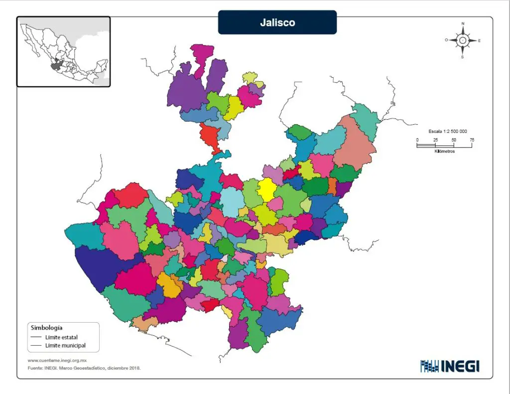 Mapa de Jalisco México sin nombres a color