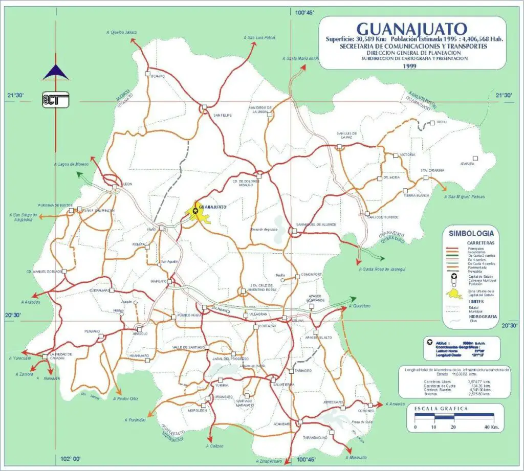 Mapa del estado de Guanajuato México con carreteras