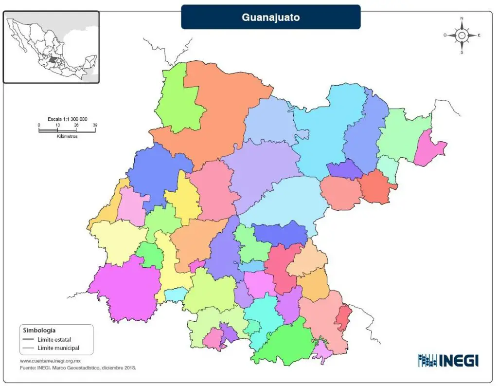 Mapa del estado de Guanajuato México sin nombres a color